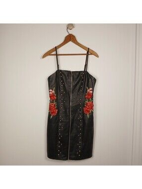 Forever 21 Faux Leather Dress Women Medium Floral Studded Y2K
